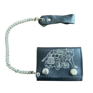Trucker Trifold Chain Wallet 4” Black and Chrome Snaps Compact Edgy Y2K